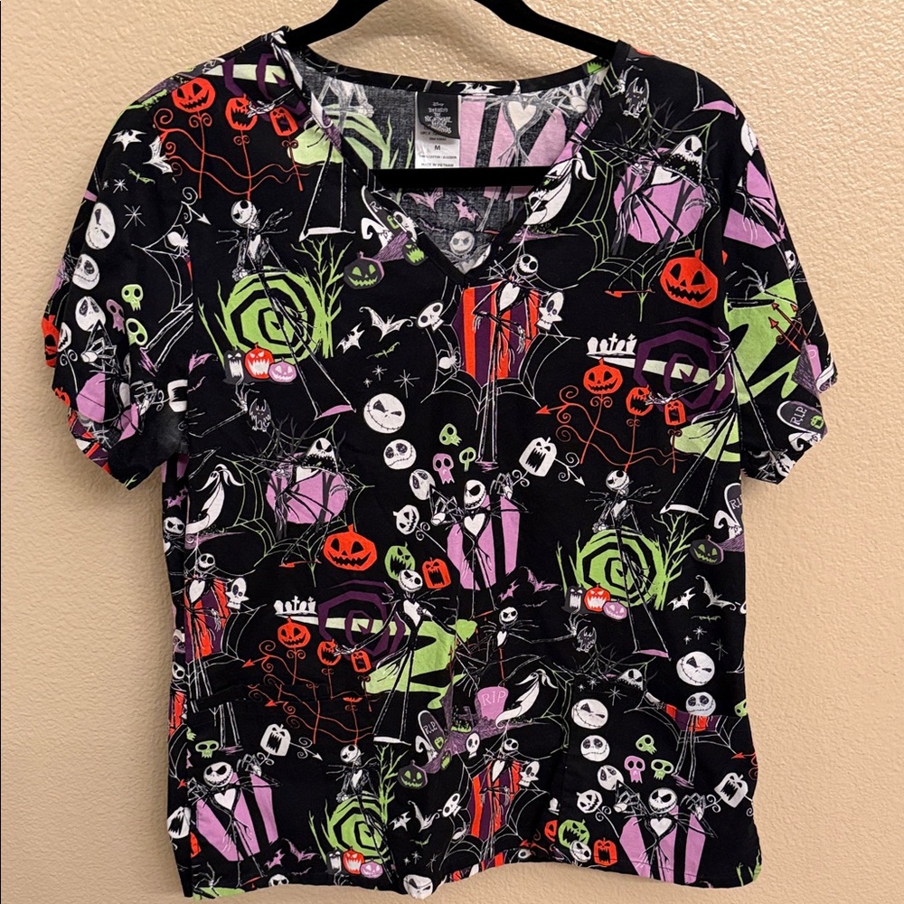 Disney Nightmare Before Christmas Themed Graphic Scrub Top